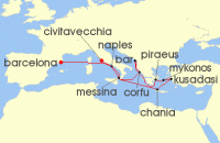 Cruise itinerary map for Princess Cruises 14 Night Mediterranean with Greek Isles, Italy & Turkey (130398)