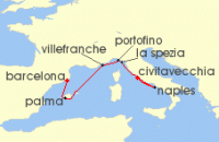 Cruise itinerary map for Celebrity Cruises 9 Night Italian Riviera, France & Spain (137056)