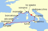 Cruise itinerary map for Costa Cruises 13 Night Mediterranean from Civitavecchia / Rome (137422)
