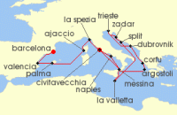 Cruise itinerary map for Cunard Line 21 Night Mediterranean (137822)