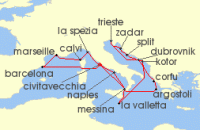 Cruise itinerary map for Cunard Line 21 Night Italy (134915)