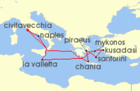 Cruise itinerary map for Celebrity Cruises 11 Night Greece, Italy & Malta (137173)