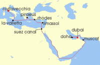 Cruise itinerary map for MSC Cruises 19 Night MSC Grand Voyages (133296)