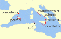 Cruise itinerary map for Explora Journeys 7 Night A Journey Through Fortresses, Medinas and Balearic Splendour (142138)