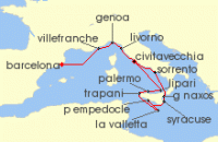 Cruise itinerary map for Windstar Cruises 17 Night Star Collector: Sicilian & Riviera Splendors (140302)