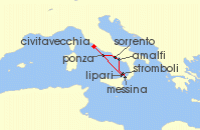 Cruise itinerary map for Star Clippers 7 Night Amalfi & Sicily (128444)