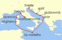 Cruise itinerary map for Princess Cruises 10 Night Mediterranean with Italy & Croatia (141930)