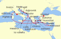 Cruise itinerary map for Princess Cruises 31 Night The Best of the Mediterranean (135278)