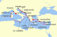 Cruise itinerary map for Princess Cruises 21 Night The Best of the Mediterranean (135281)