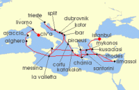 Cruise itinerary map for Princess Cruises 31 Night The Best of the Mediterranean (141925)