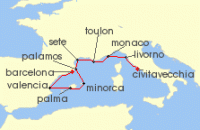 Cruise itinerary map for Regent Seven Seas Cruises 11 Night Spanish Flavors & Rhythms Rome (Civitavecchia) To Barcelona (136191)