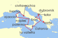 Cruise itinerary map for AIDA 13 Nacht Mittelmeer & Adria ab Civitavecchia (135086)