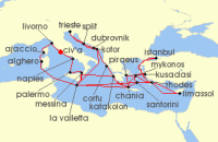 Cruise itinerary map for Princess Cruises 42 Night The Best of the Mediterranean (135502)