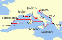 Cruise itinerary map for Cunard Line 14 Night Adriatic And Western Mediterranean (118576)