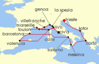 Cruise itinerary map for Cunard Line 21 Night Adriatic And Western Mediterranean (118574)
