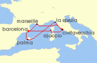 Cruise itinerary map for AIDA 10 Nacht Spanien, Frankreich & Italien ab Civitavecchia 1 (103173)