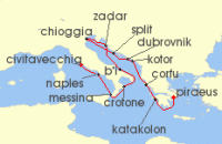 Cruise itinerary map for Viking Cruises 14 Night Italy, The Adriatic & Greece (138035)