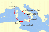 Cruise itinerary map for Crystal Cruises 7 Night Europe & Mediterranean - Civitavecchia Rome To Monte Carlo (133895)