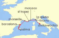 Cruise itinerary map for Oceania Cruises 7 Night Coastal Kaleidoscope Rome to Barcelona (138779)