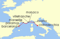 Cruise itinerary map for Azamara Cruises 7 Night Cruise Italy, France & Spain Cruise: Florence, Nice & Palamos (125363)