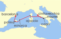 Cruise itinerary map for Explora Journeys 6 Night A Journey of Sunset Shores & Mediterranean Icons (141472)