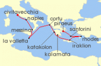 Cruise itinerary map for Viking Cruises 14 Night Cities Of Antiquity (129320)