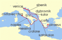 Cruise itinerary map for Viking Cruises 14 Night Italy, The Adriatic & Greece (139294)