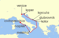 Cruise itinerary map for Regent Seven Seas Cruises 8 Night Dalmatian Rhapsody Rome (Civitavecchia) To Venice (Fusina) (136491)