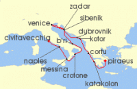 Cruise itinerary map for Viking Cruises 14 Night Italy, The Adriatic & Greece (139291)