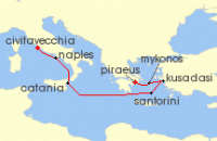 Cruise itinerary map for Royal Caribbean Cruises 7 Night Greek Isles & Italy Cruise (127345)