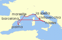 Cruise itinerary map for Royal Caribbean Cruises 7 Night Western Mediterranean Cruise (89982)