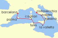 Cruise itinerary map for Regent Seven Seas Cruises 8 Night Knights & Sunsets Rome (Civitavecchia) To Barcelona (142341)