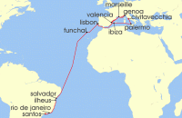 Cruise itinerary map for MSC Cruises 23 Night MSC Grand Voyages (142479)