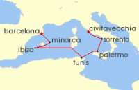 Cruise itinerary map for Explora Journeys 7 Night A journey to Italian Hidden Gems & the Heartbeat of Catalan Culture (131953)
