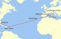 Cruise itinerary map for MSC Cruises 16 Night MSC Grand Voyages (134584)