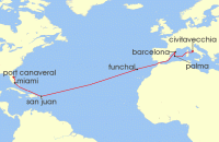 Cruise itinerary map for MSC Cruises 17 Night MSC Grand Voyages (134583)