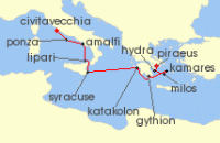 Cruise itinerary map for Star Clippers 11 Night Rome To Athens (141819)