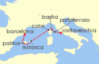 Cruise itinerary map for Windstar Cruises 7 Night Mediterranean Island Mosaic (97690)