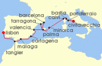 Cruise itinerary map for Windstar Cruises 17 Night Star Collector: Romance of the West Med (97697)