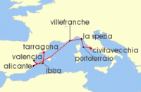 Cruise itinerary map for Regent Seven Seas Cruises 9 Night Pesto, Paella & Paradise Rome (Civitavecchia) To Barcelona (Tarragona) (131980)
