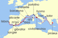 Cruise itinerary map for Holland America Line 27 Night Solar Eclipse Collectors Voyage: Italy & Iberia (136058)