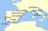 Cruise itinerary map for Oceania Cruises 10 Night Invitation to Iberia Rome to Lisbon (132892)