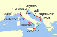 Cruise itinerary map for Celebrity Cruises 10 Night Best Of Italy & Croatia Cruise (137740)