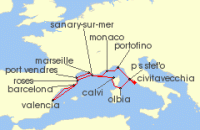 Cruise itinerary map for Seabourn 14 Night Italy, Monaco, France & Spain (137346)