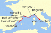 Cruise itinerary map for Seabourn 8 Night Monaco, Italy, France & Spain (137353)