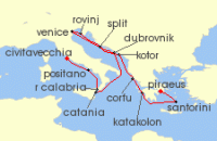 Cruise itinerary map for Regent Seven Seas Cruises 14 Night Villas & Venice Rome (Civitavecchia) To Athens (Piraeus) (136487)