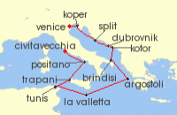 Cruise itinerary map for Regent Seven Seas Cruises 13 Night Venetian Vistas Rome (Civitavecchia) To Venice (Fusina) (123705)