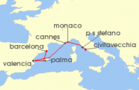 Cruise itinerary map for Explora Journeys 7 Night A Journey of Antique Treasures to Sumptuous Catalonia (140923)