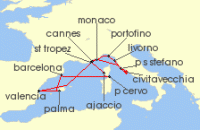 Cruise itinerary map for Explora Journeys 14 Night An Extended Journey through Antique Treasures, Mediterranean Flavours & Island Calm (140926)