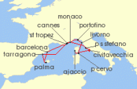 Cruise itinerary map for Explora Journeys 14 Night An Extended Journey into Riviera Romance & Italian Marvels (136348)